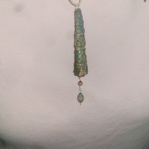 Clay Green and Pink Painted With Glass Beads Pendant Handmade